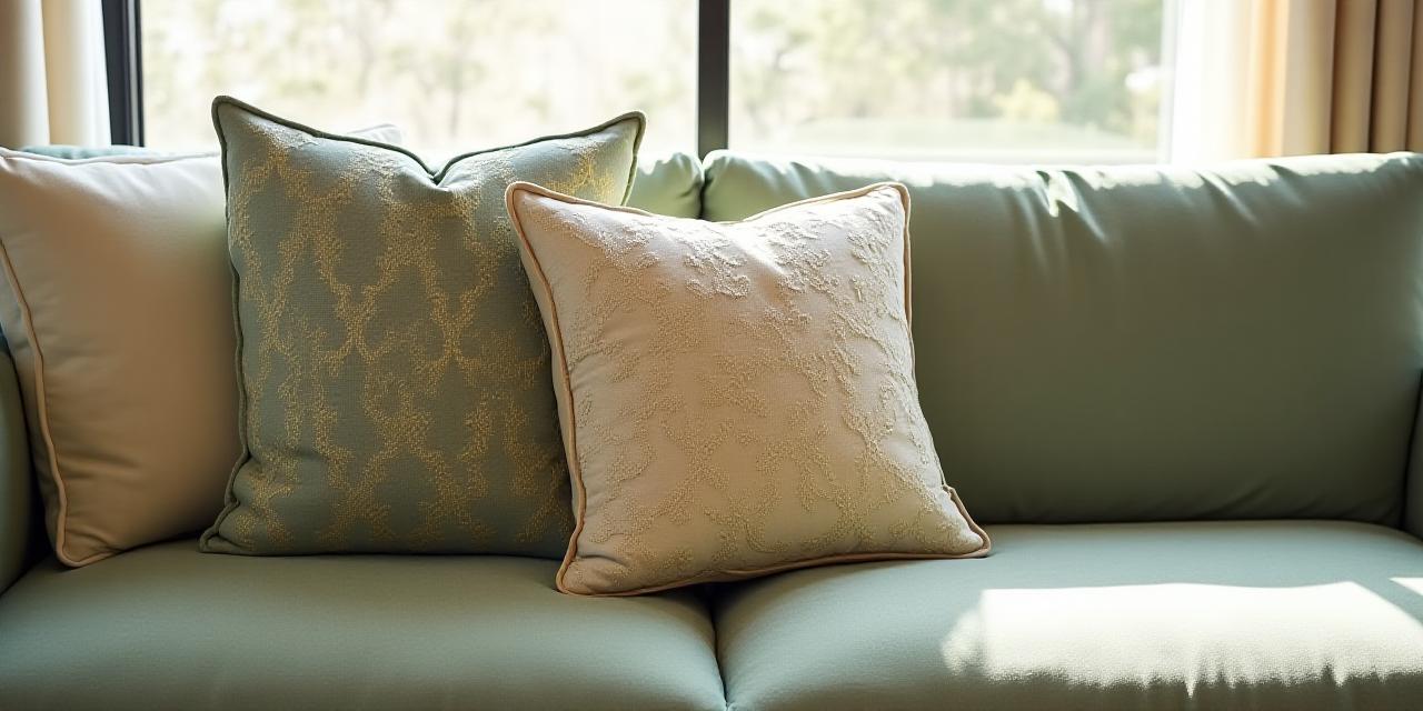 Luxury bespoke pillows arranged on a designer sofa